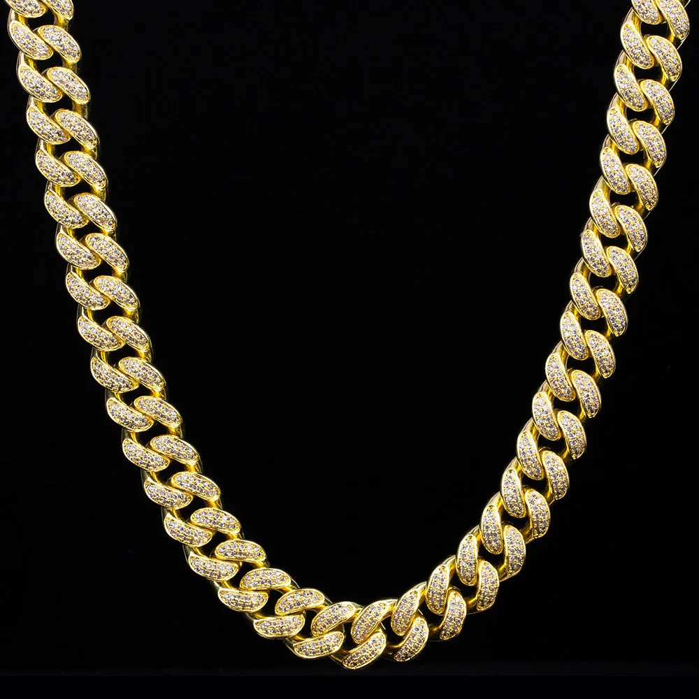 12mm Iced Out Cuban Link Necklace - Gold