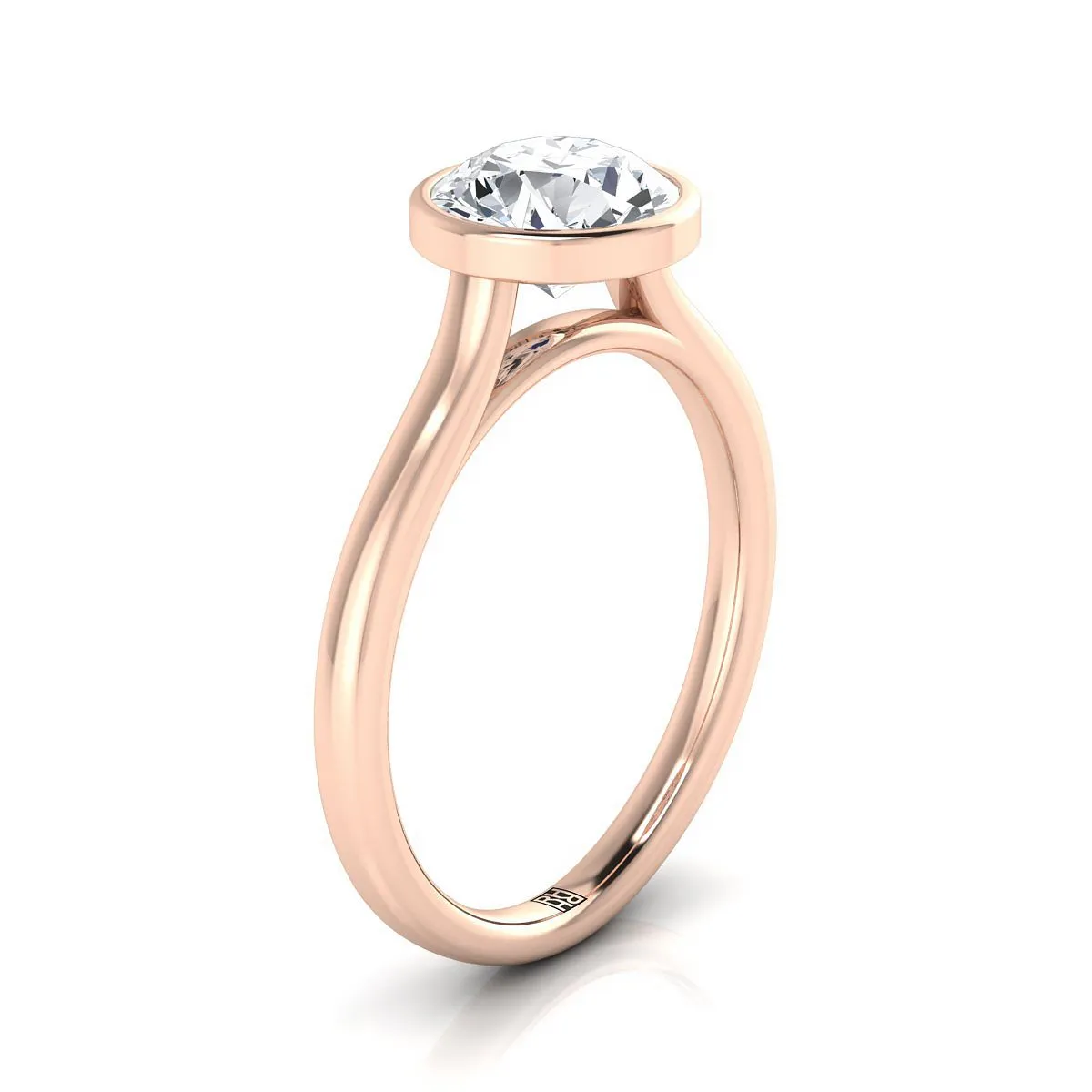 14K Rose Gold Round Brilliant Swiss Blue Topaz Simple Bezel Solitaire Engagement Ring