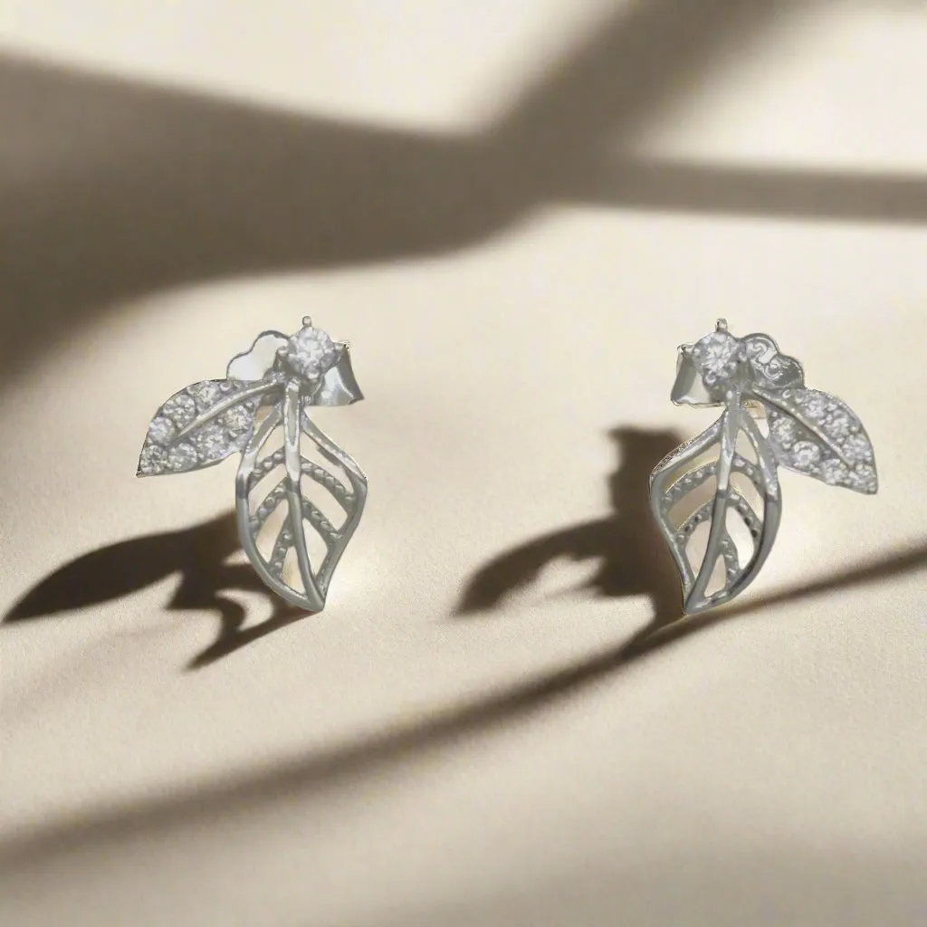 925 Silver Delicate Leaf Stud Earrings
