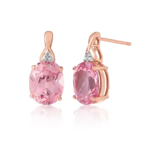 9ct Rose Gold Created Peach Sapphire & Diamond Studs