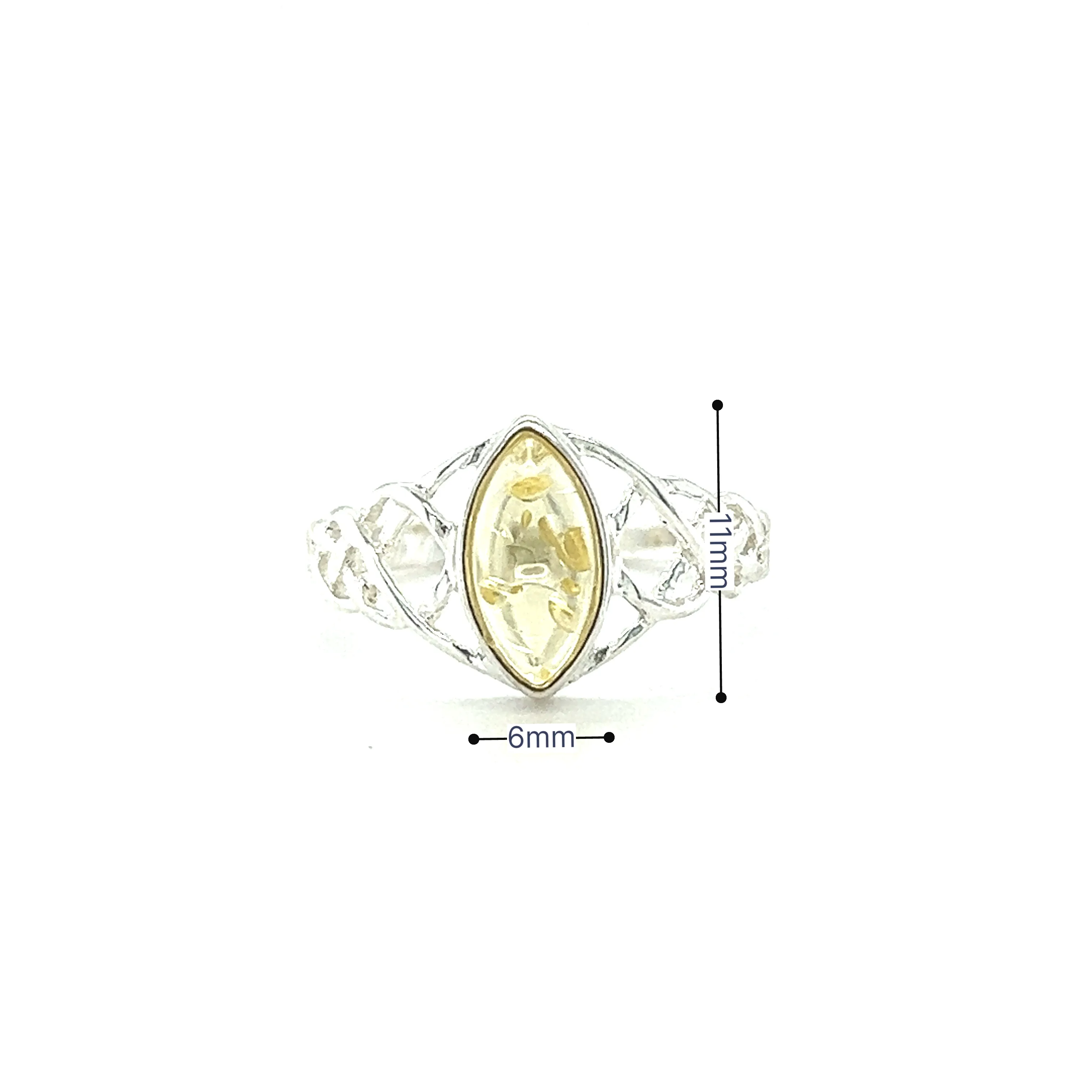 Baltic Amber Marquise Shaped Celtic Style Ring