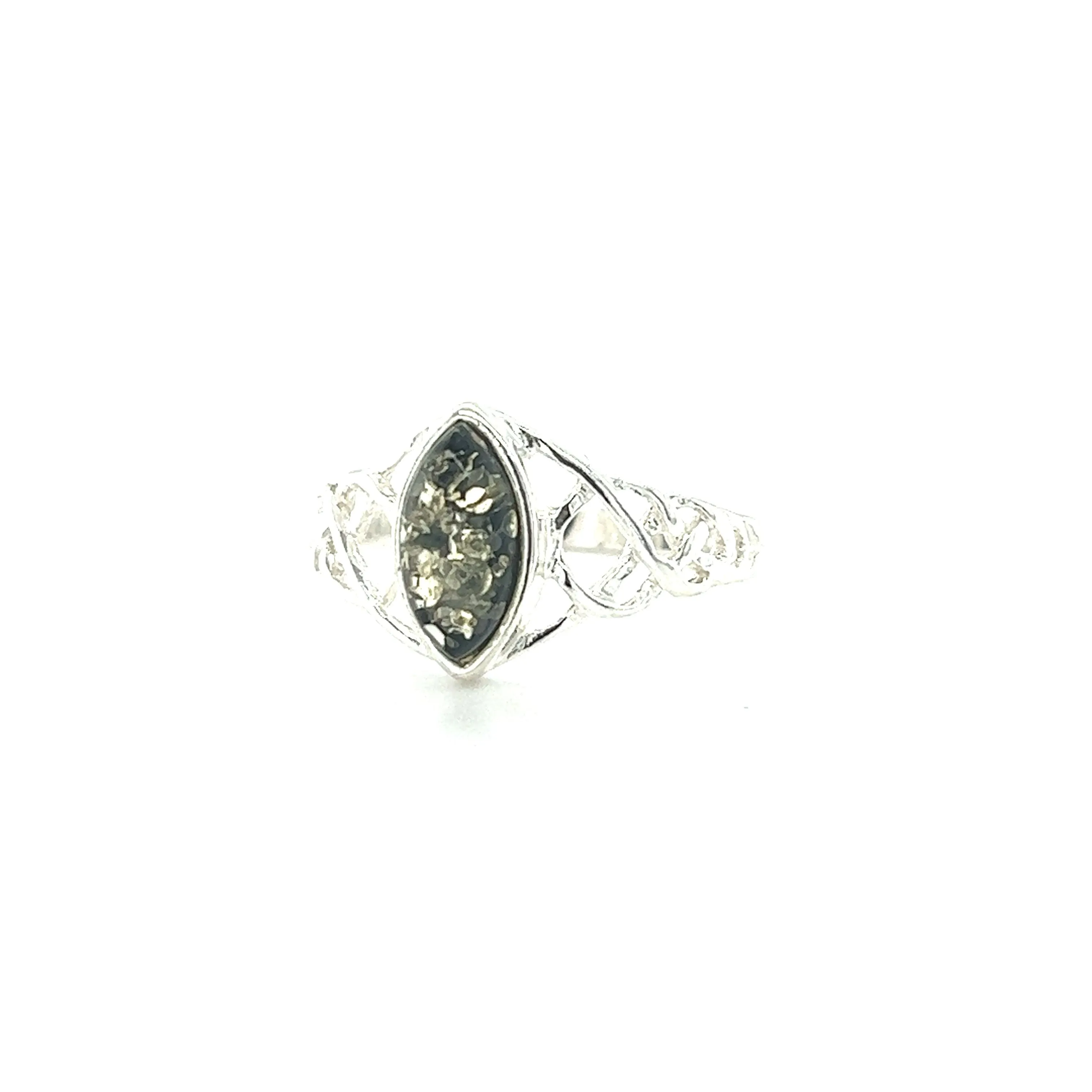 Baltic Amber Marquise Shaped Celtic Style Ring