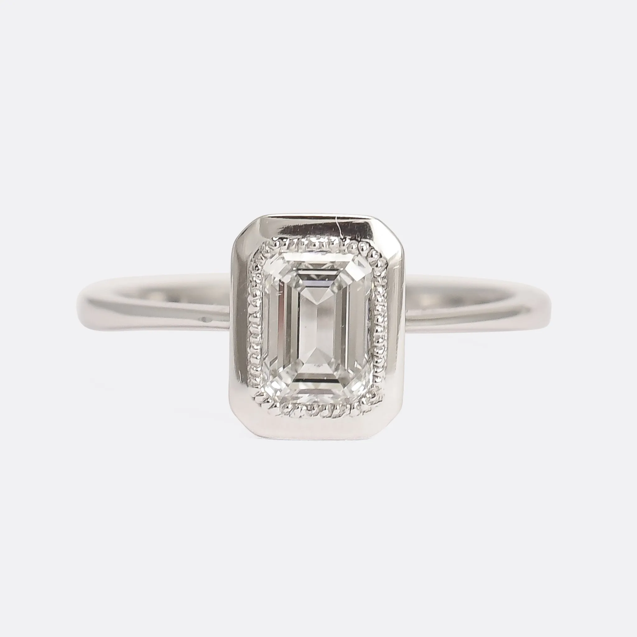 Contemporary GIA 1.02ct Emerald Cut Diamond Solitaire Ring