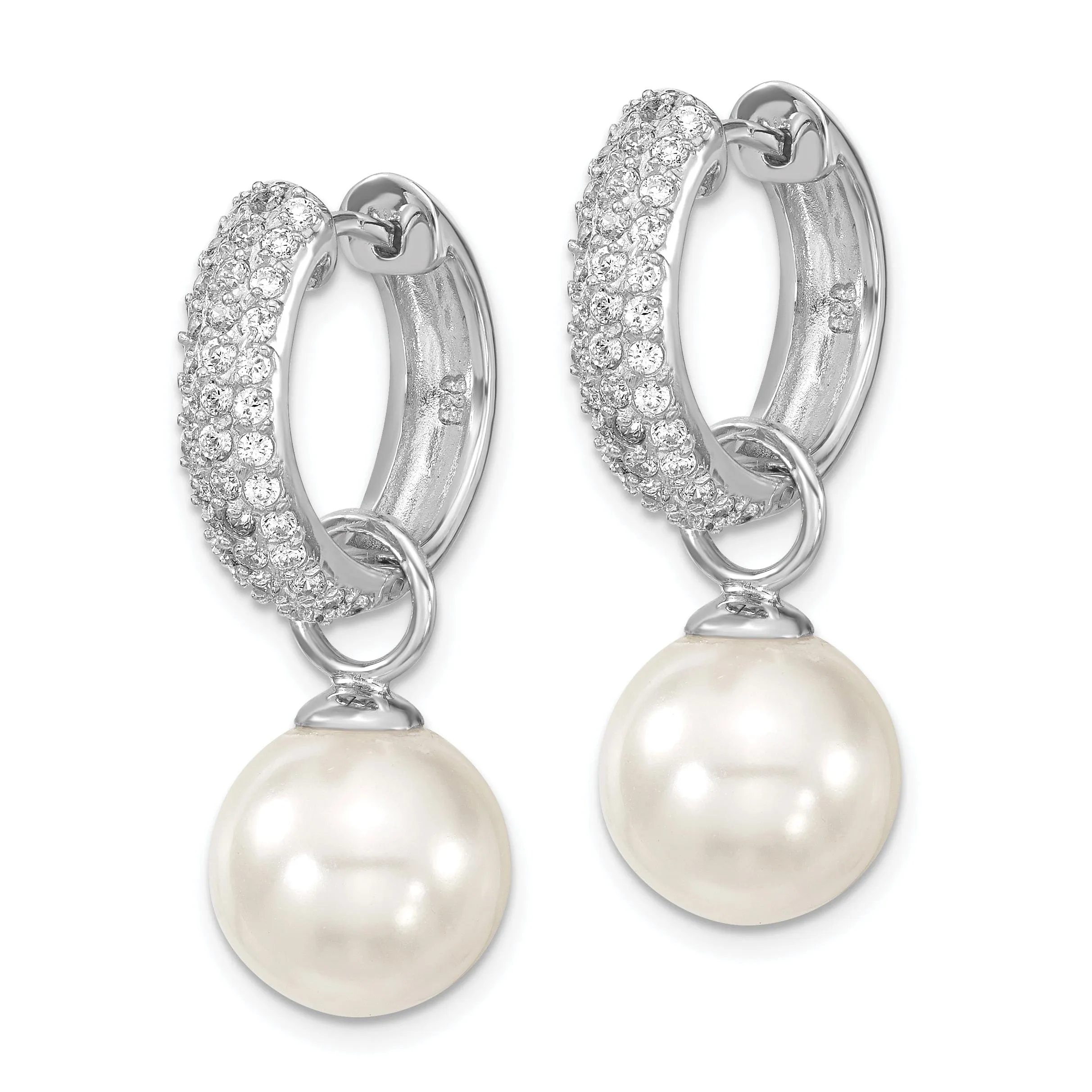 C.Z Black and White Perals Hoop Earrings