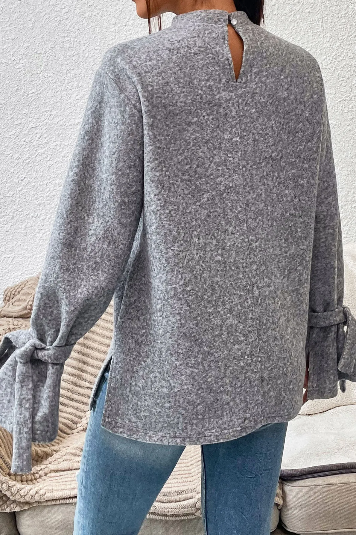 elveswallet Chic Cuffs Turtleneck Gray Top