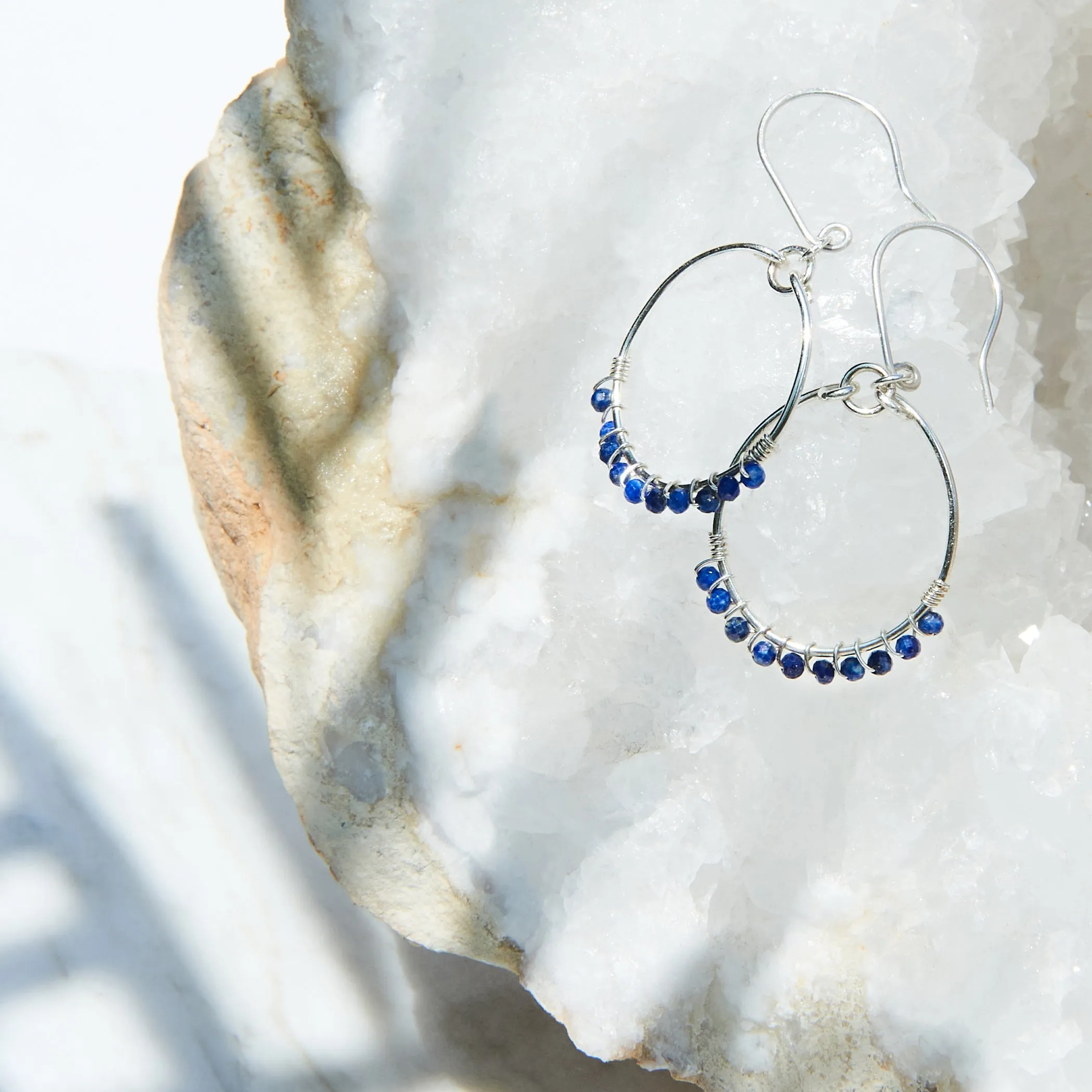 Lapis Silver Hoop Earrings