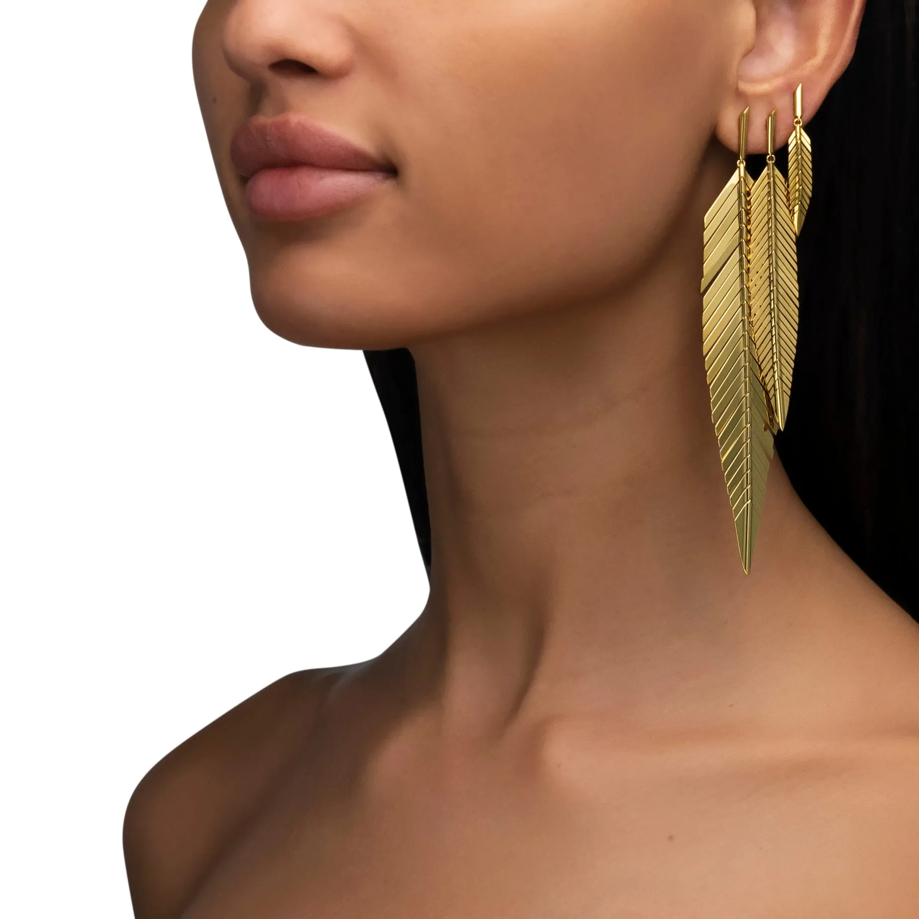 Large Yellow Gold Feather Earrings