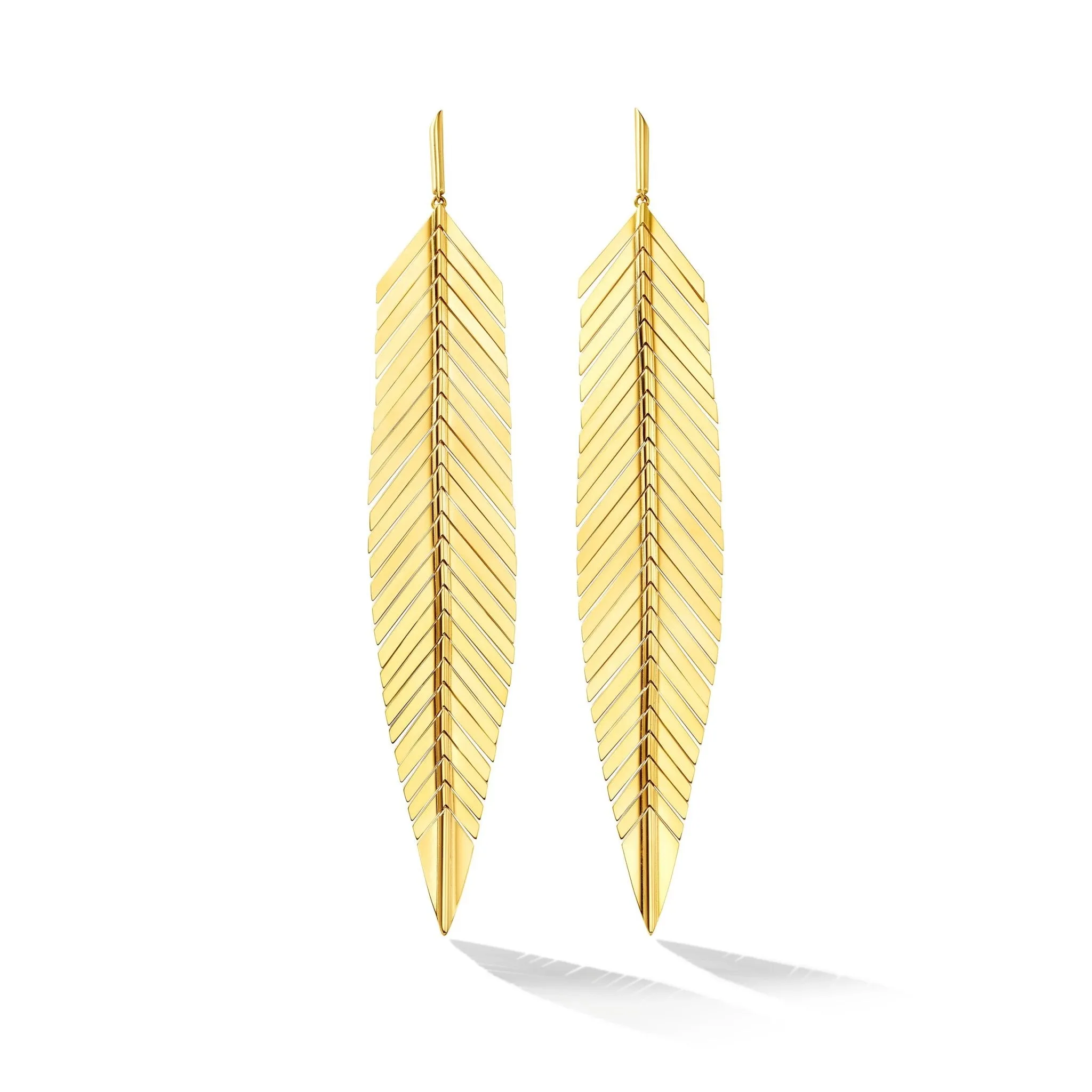 Large Yellow Gold Feather Earrings