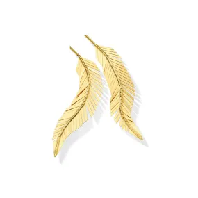 Large Yellow Gold Feather Earrings