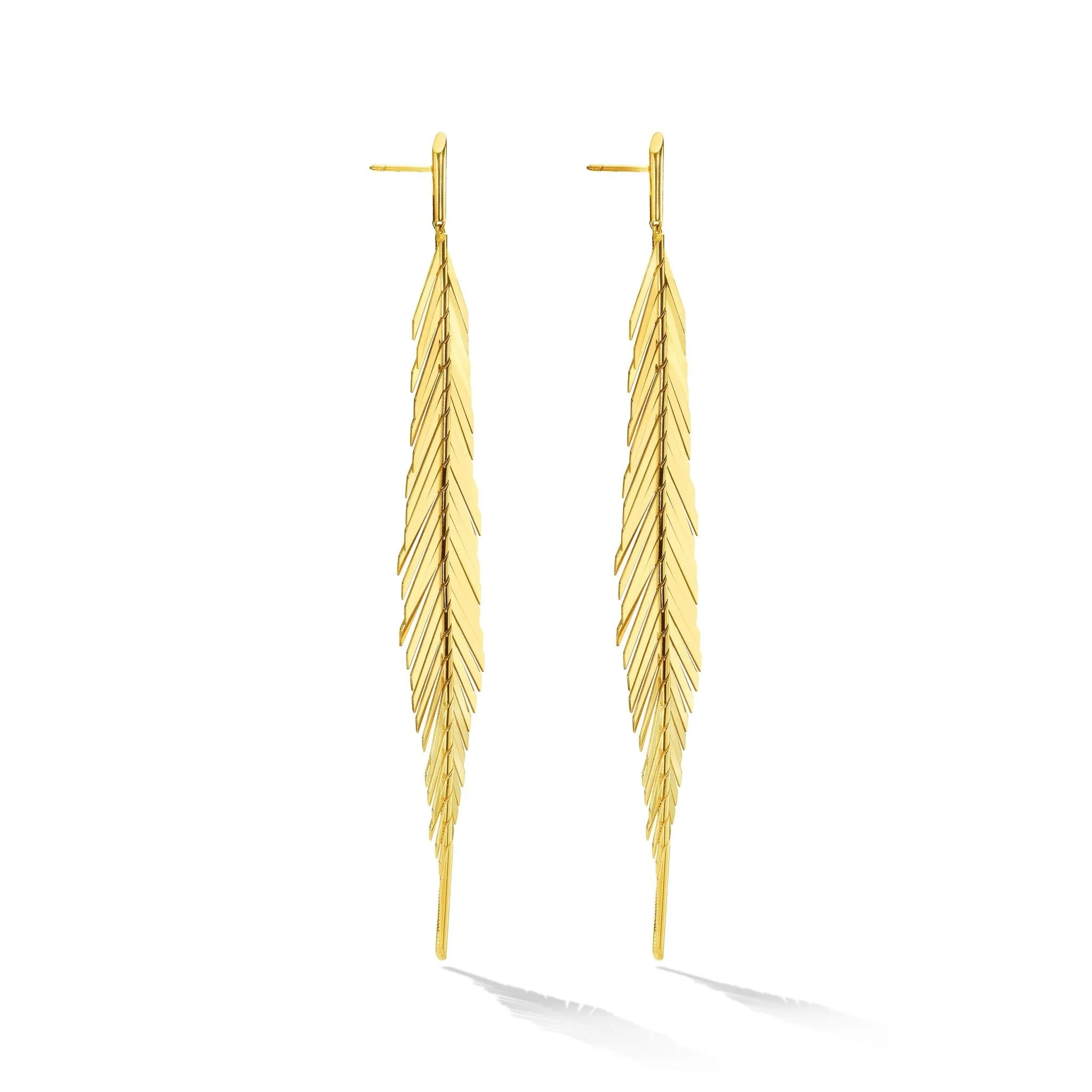 Large Yellow Gold Feather Earrings