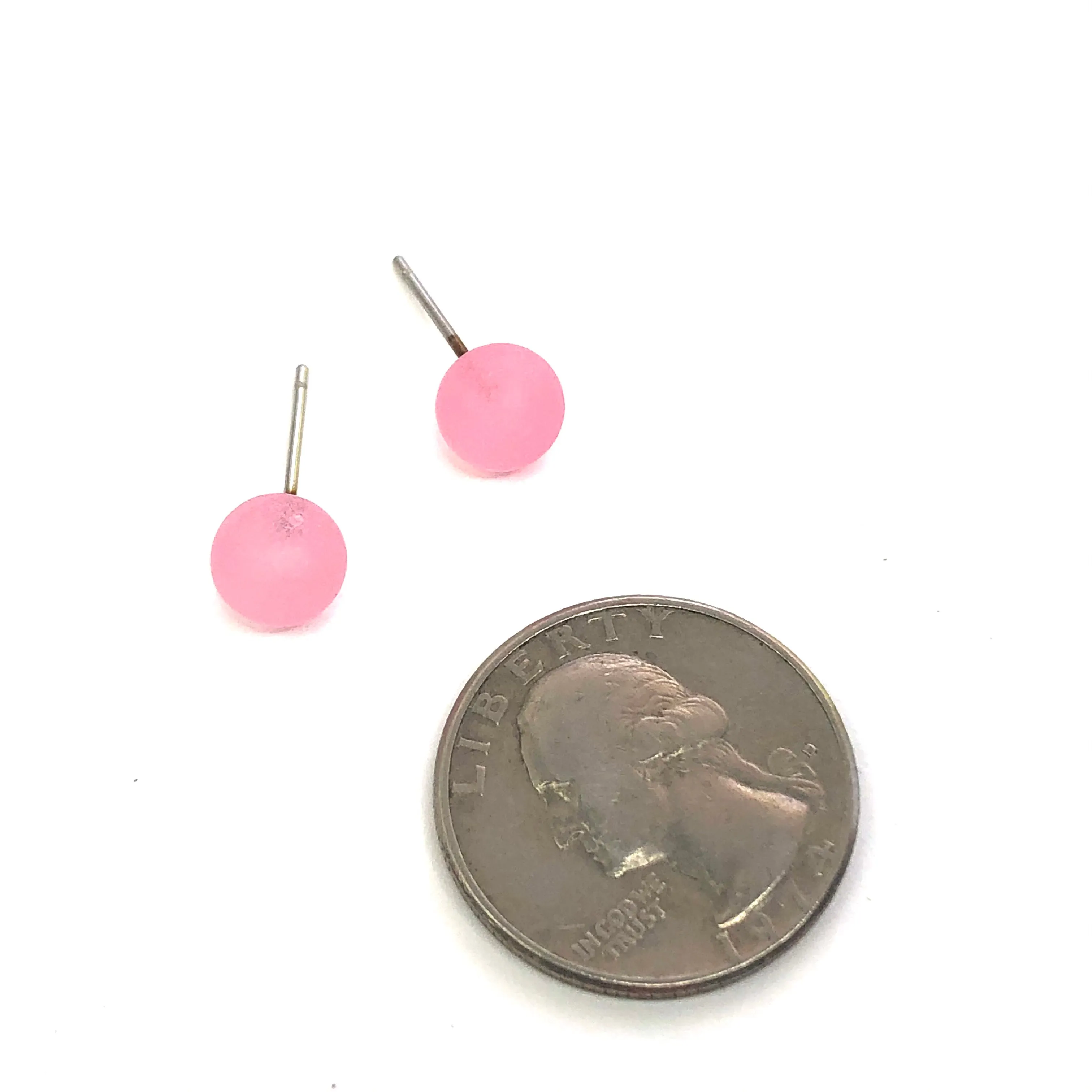 Pink Frosted Lucite Mini Ball Stud Earrings
