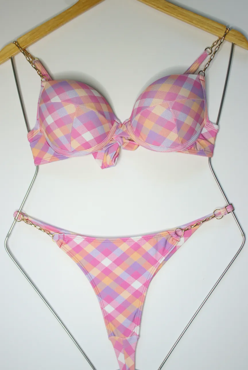 Plaid Pink Bikini Top