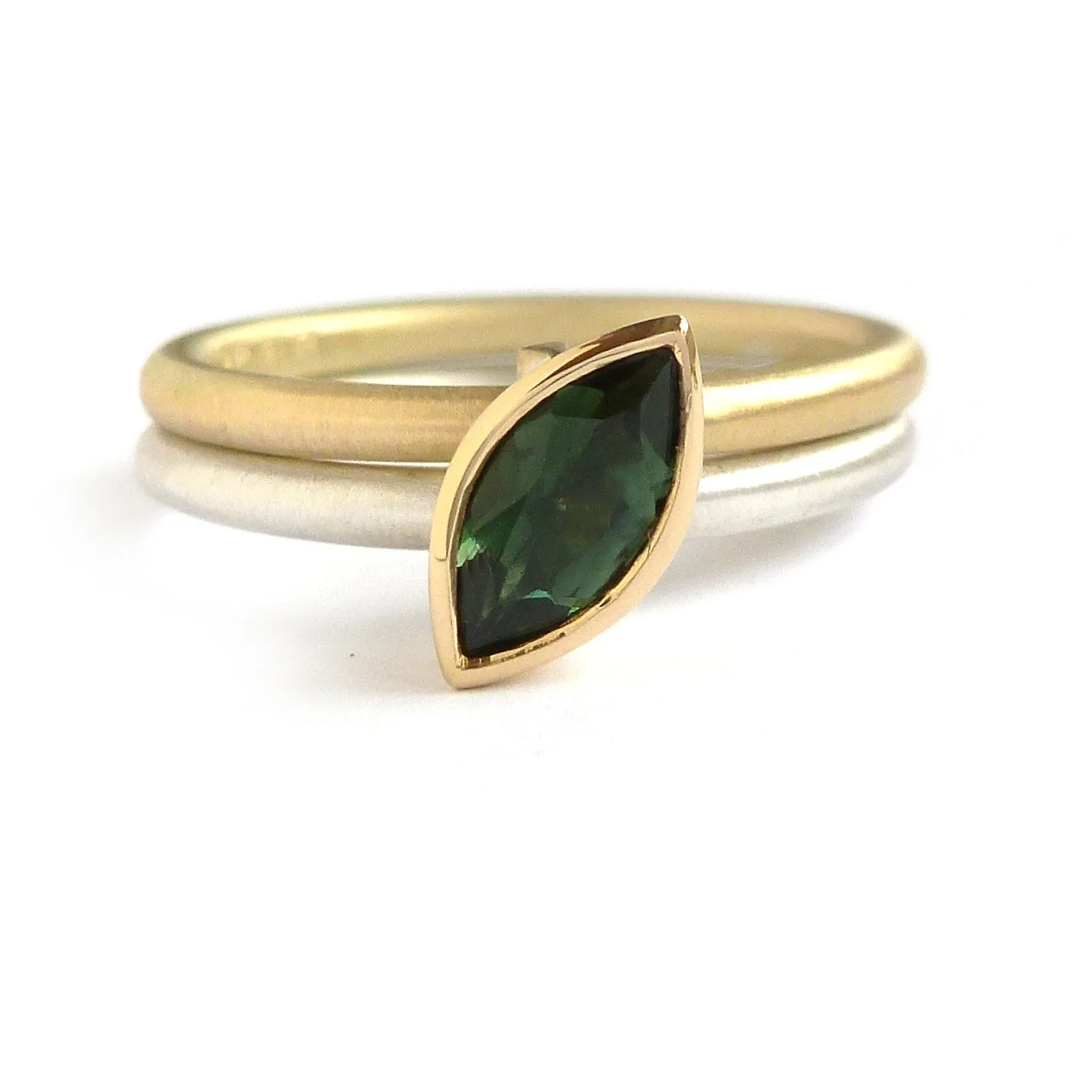 Silver, 18ct Gold Pink Sapphire and Green Tourmaline Stacking Ring Set