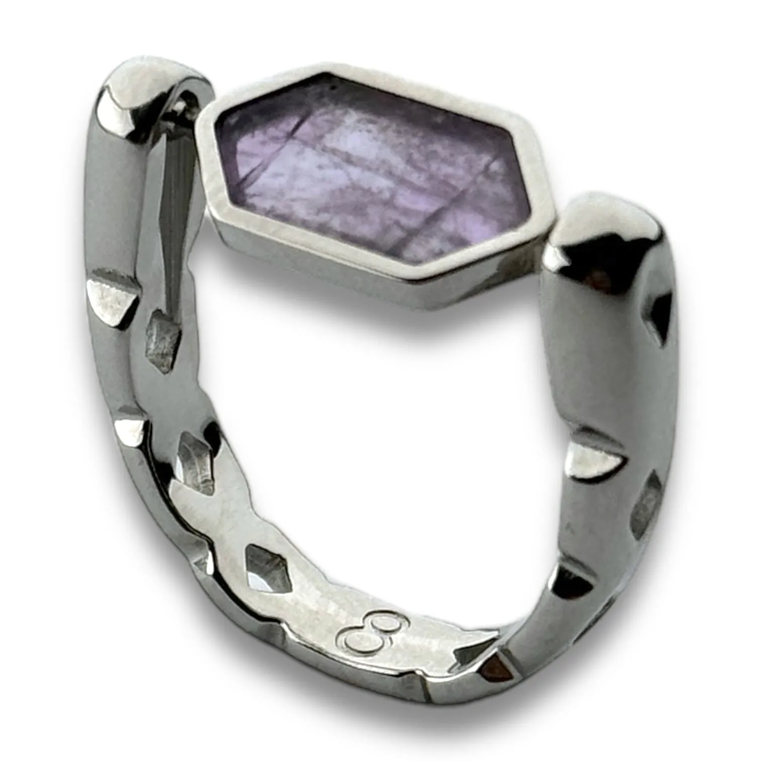Silver CrownCut Crystal Hexbar Fidget Ring