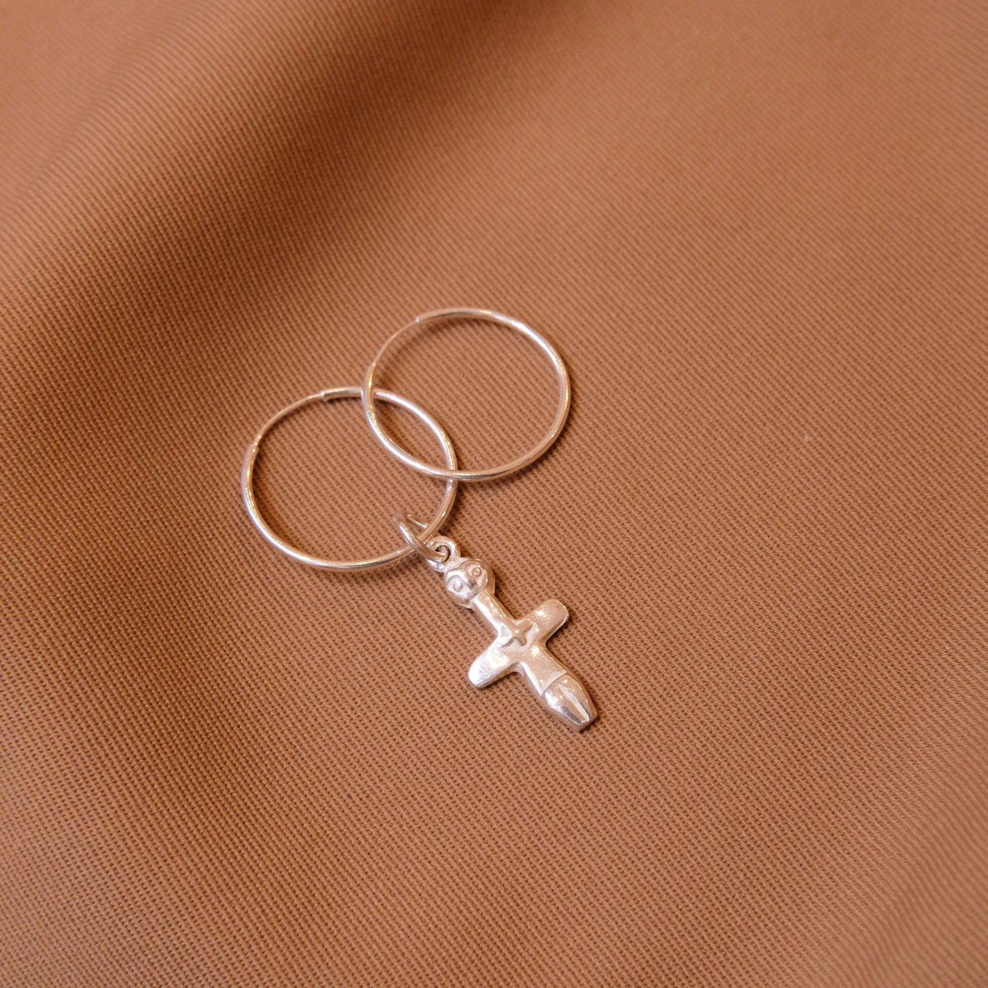 Silver Hoop Earrings with Fertility Figurine pendant