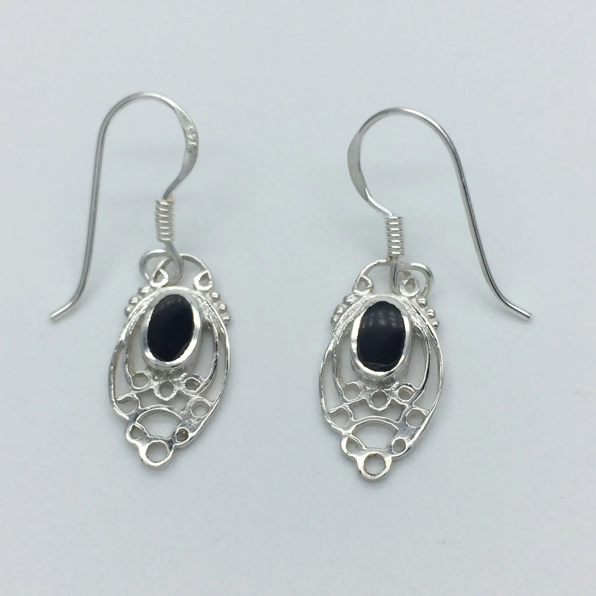 Sterling Silver Delicate Inlaid Drop Earrings