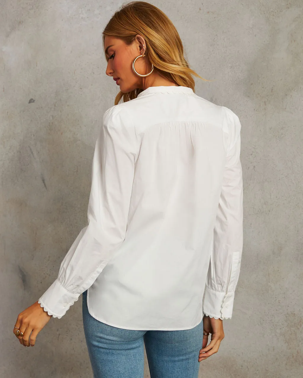 Valerie Scallop Trim Button Down Top
