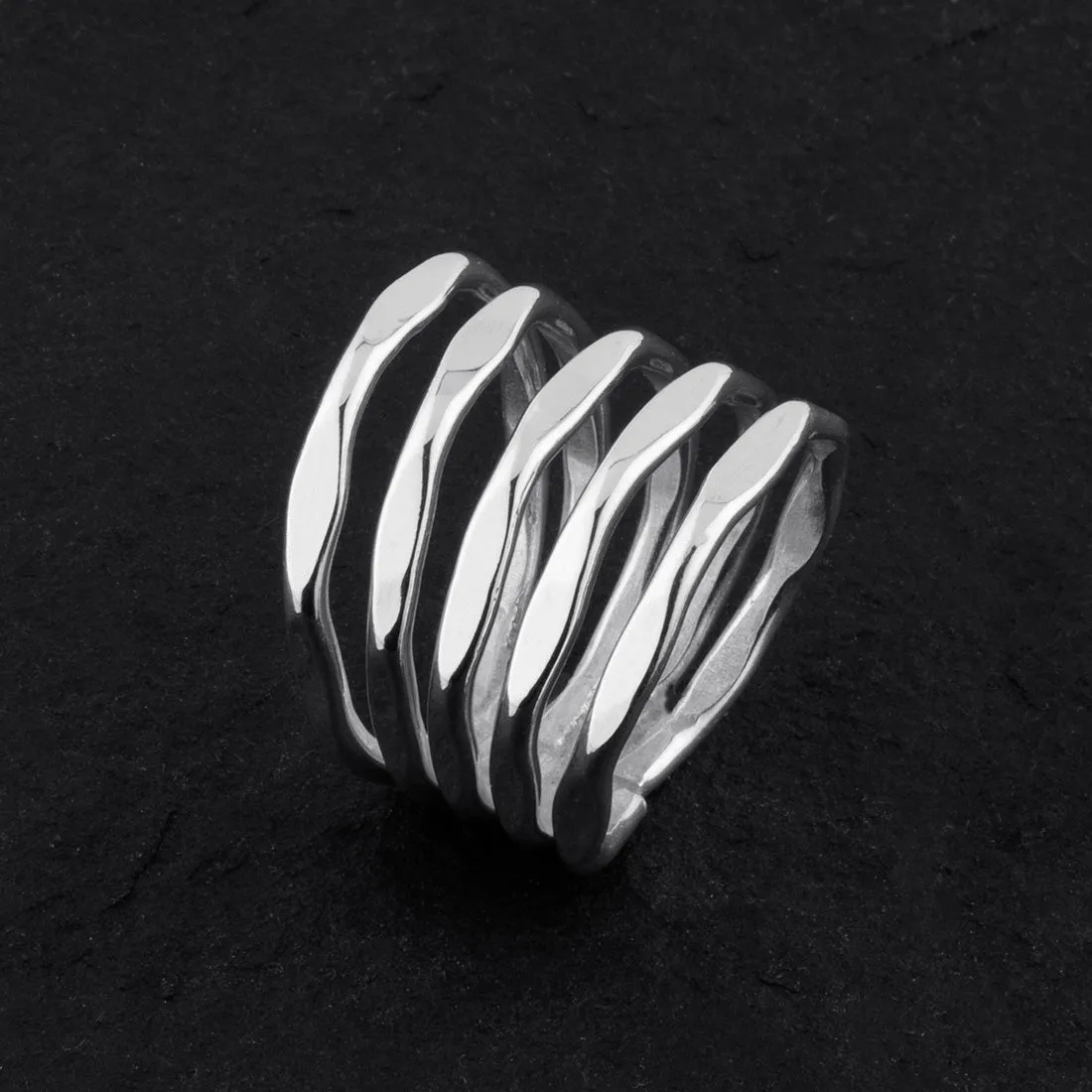 Wide Sterling Silver Five Row Ring