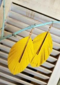 Yellow Leather Feather Earring
